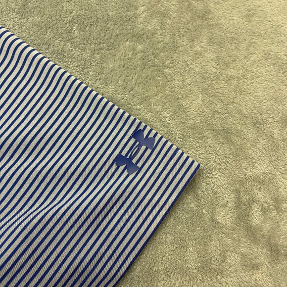 Under Armour Golf Polo Shirt Mens L Blue Striped Performance Golf Athletic Top - Picture 3 of 8